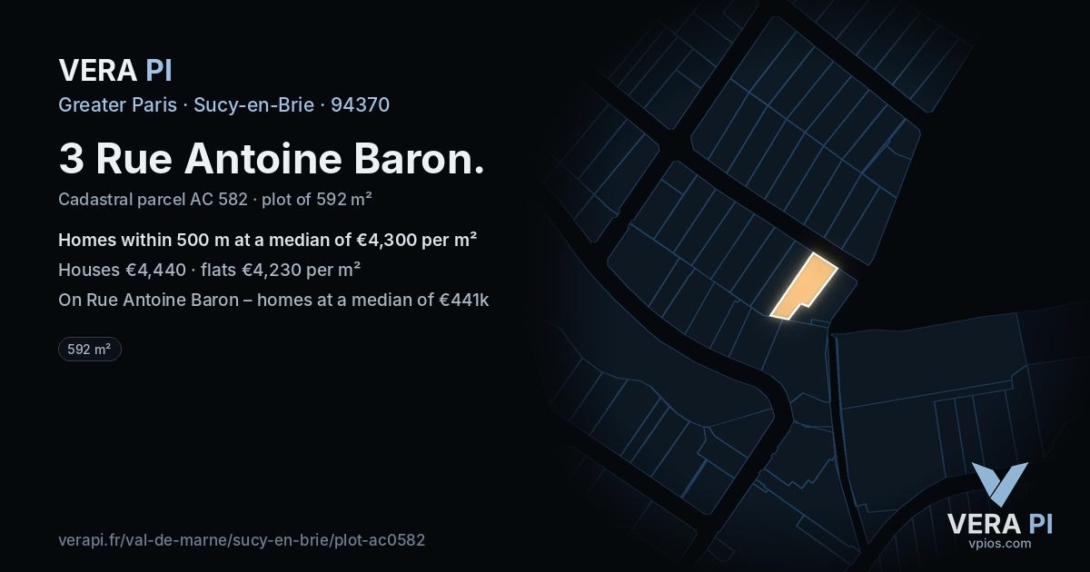 3 Rue Antoine Baron, Sucy-en-Brie at night – the plot lit, the parcels around coloured by the prices near them