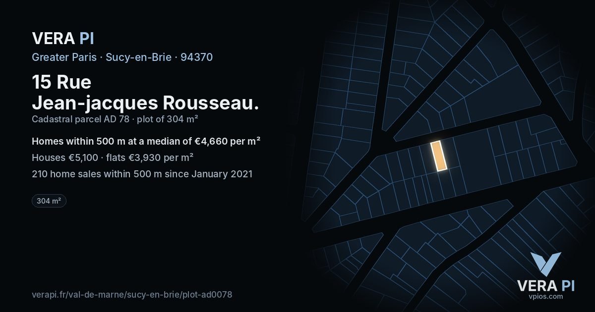 15 Rue Jean-jacques Rousseau, Sucy-en-Brie at night – the plot lit, the parcels around coloured by the prices near them