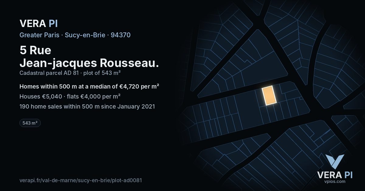 5 Rue Jean-jacques Rousseau, Sucy-en-Brie at night – the plot lit, the parcels around coloured by the prices near them