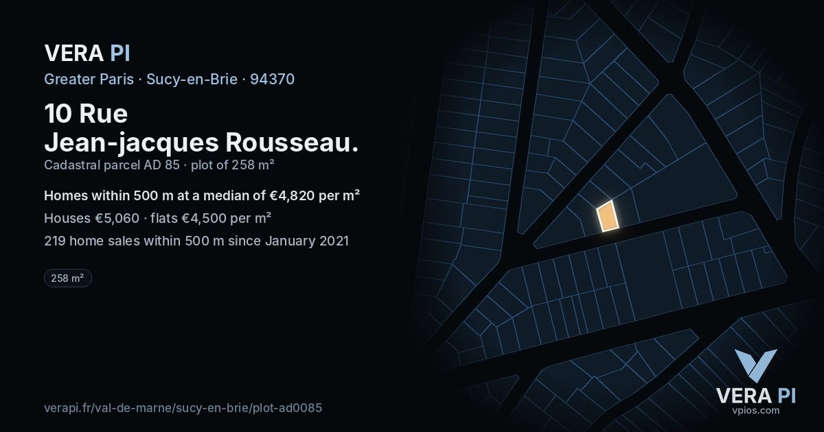 10 Rue Jean-jacques Rousseau, Sucy-en-Brie at night – the plot lit, the parcels around coloured by the prices near them