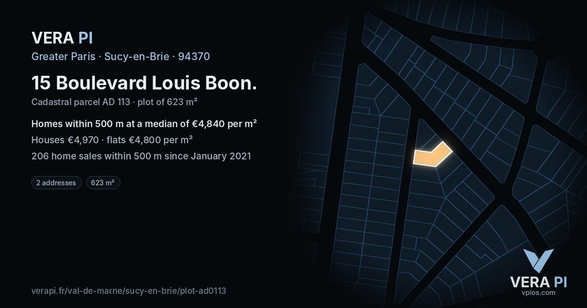 15 Boulevard Louis Boon, Sucy-en-Brie at night – the plot lit, the parcels around coloured by the prices near them