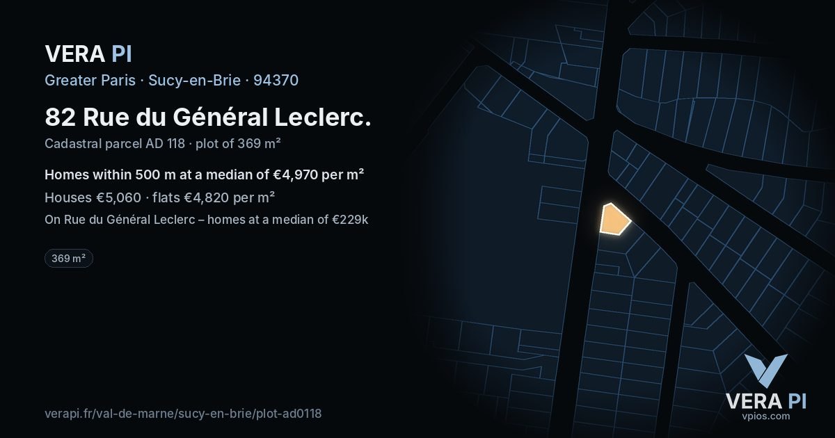 82 Rue du Général Leclerc, Sucy-en-Brie at night – the plot lit, the parcels around coloured by the prices near them