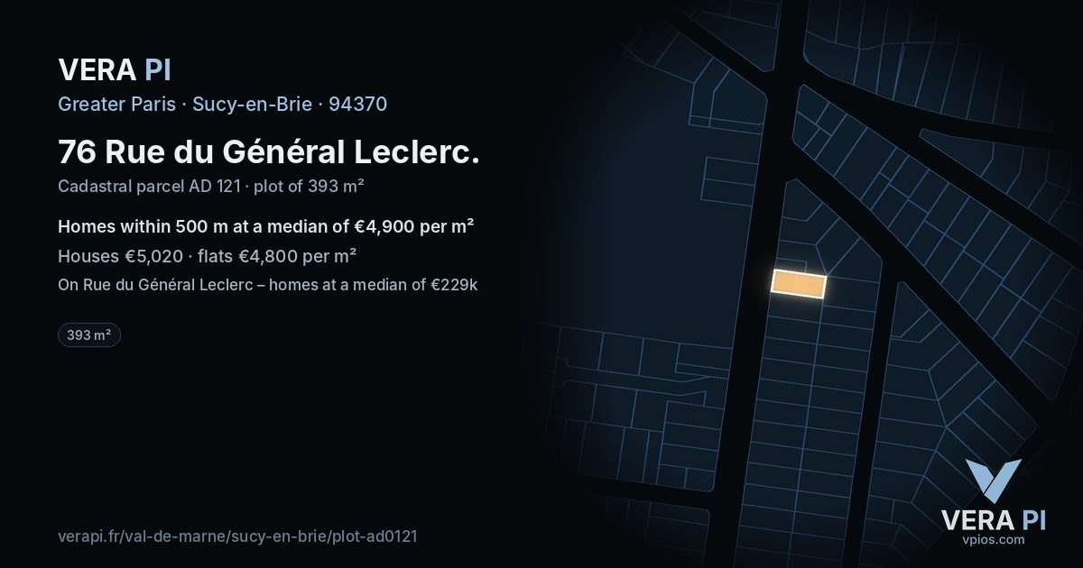 76 Rue du Général Leclerc, Sucy-en-Brie at night – the plot lit, the parcels around coloured by the prices near them