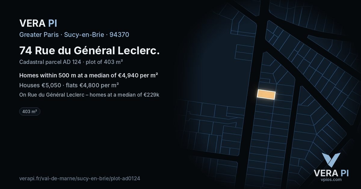 74 Rue du Général Leclerc, Sucy-en-Brie at night – the plot lit, the parcels around coloured by the prices near them