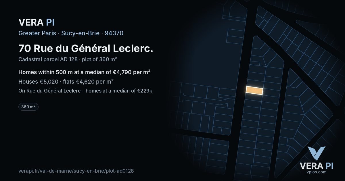 70 Rue du Général Leclerc, Sucy-en-Brie at night – the plot lit, the parcels around coloured by the prices near them