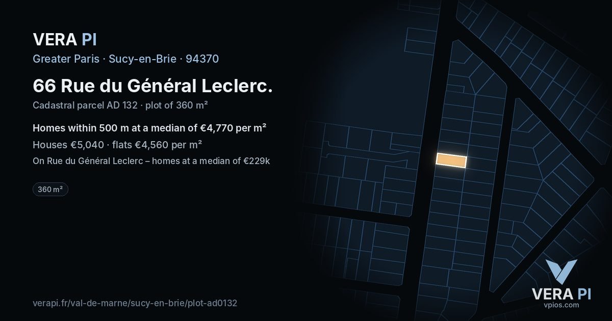 66 Rue du Général Leclerc, Sucy-en-Brie at night – the plot lit, the parcels around coloured by the prices near them