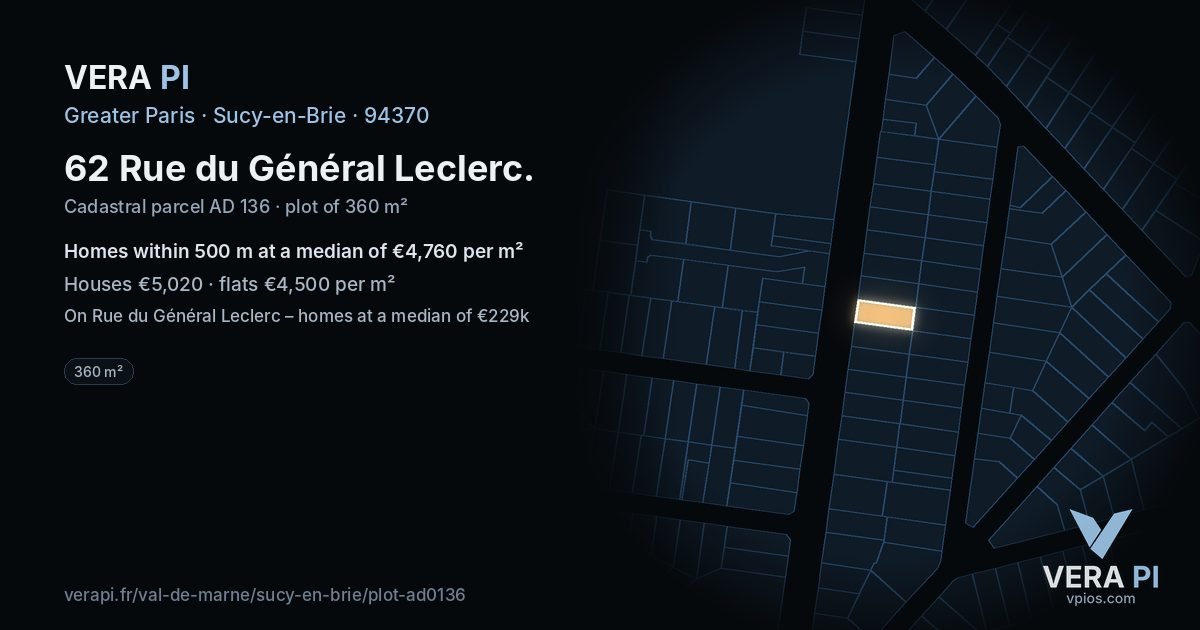 62 Rue du Général Leclerc, Sucy-en-Brie at night – the plot lit, the parcels around coloured by the prices near them