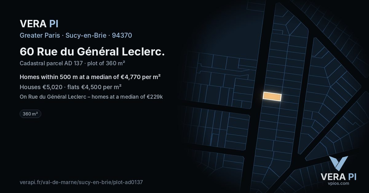 60 Rue du Général Leclerc, Sucy-en-Brie at night – the plot lit, the parcels around coloured by the prices near them