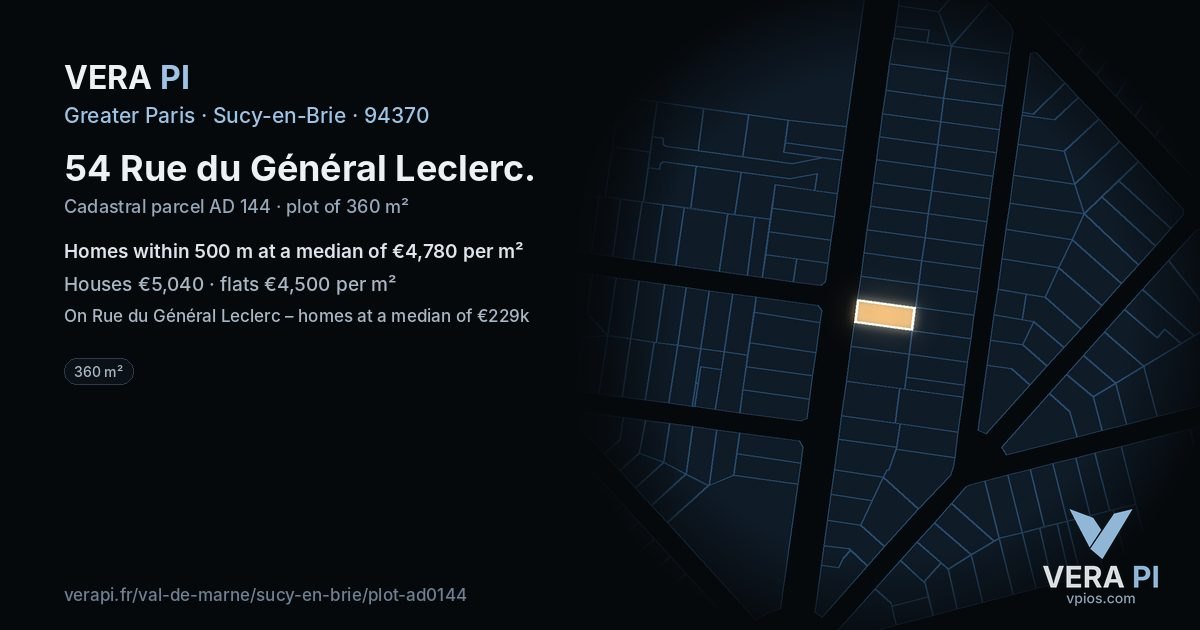 54 Rue du Général Leclerc, Sucy-en-Brie at night – the plot lit, the parcels around coloured by the prices near them