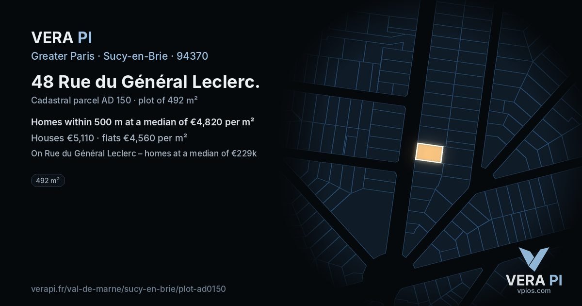 48 Rue du Général Leclerc, Sucy-en-Brie at night – the plot lit, the parcels around coloured by the prices near them