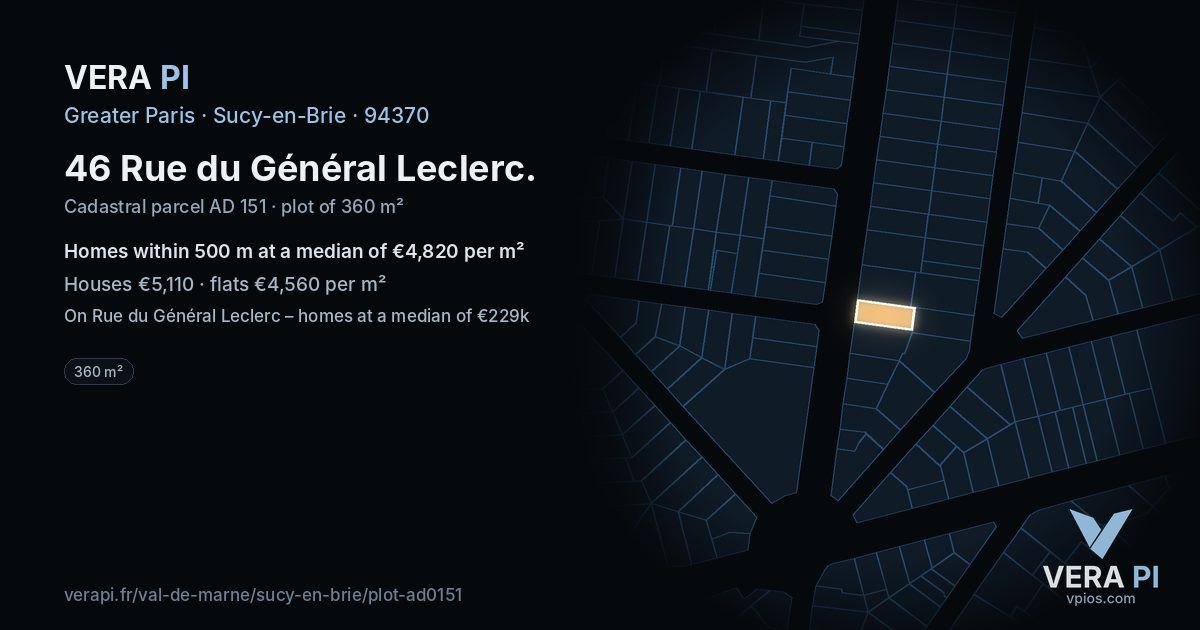 46 Rue du Général Leclerc, Sucy-en-Brie at night – the plot lit, the parcels around coloured by the prices near them
