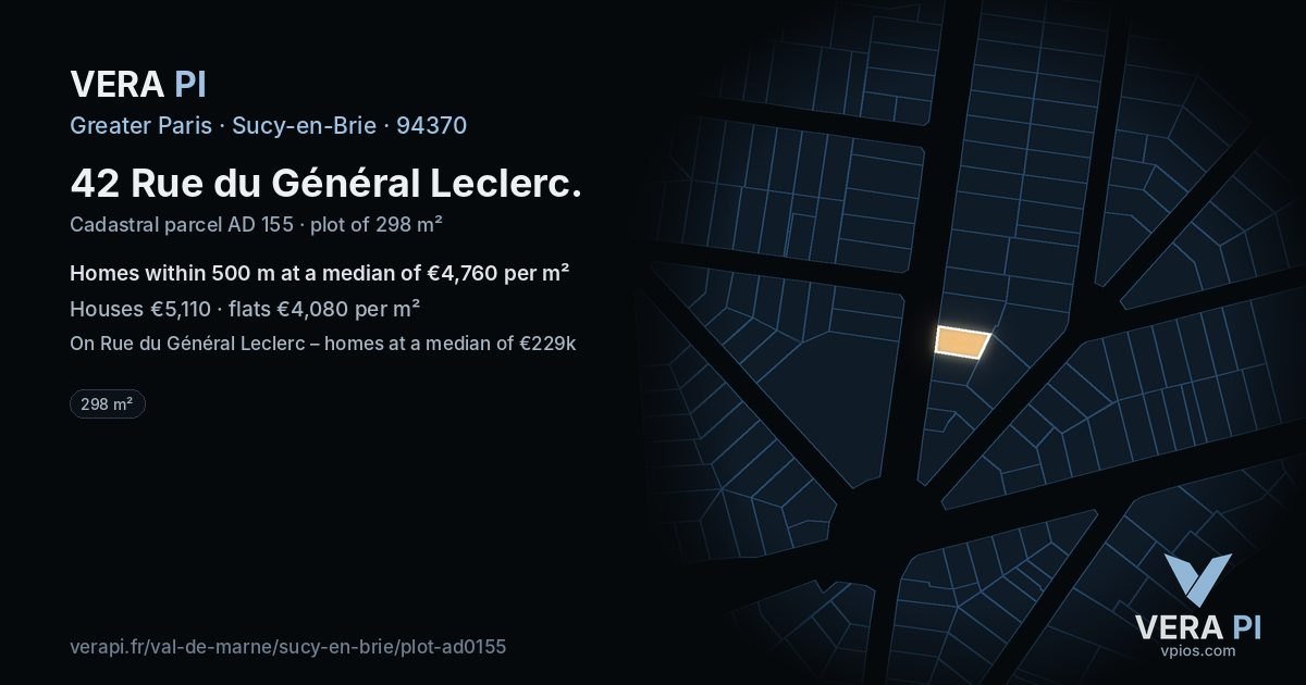 42 Rue du Général Leclerc, Sucy-en-Brie at night – the plot lit, the parcels around coloured by the prices near them