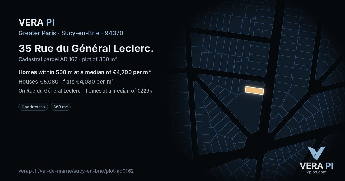 35 Rue du Général Leclerc, Sucy-en-Brie at night – the plot lit, the parcels around coloured by the prices near them