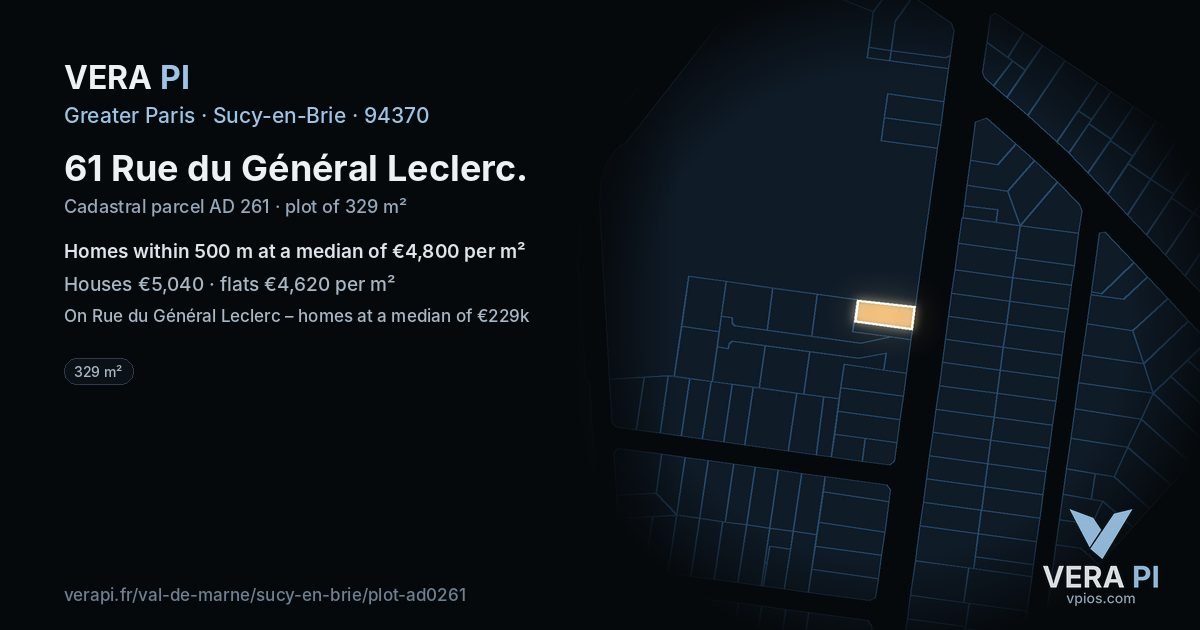 61 Rue du Général Leclerc, Sucy-en-Brie at night – the plot lit, the parcels around coloured by the prices near them