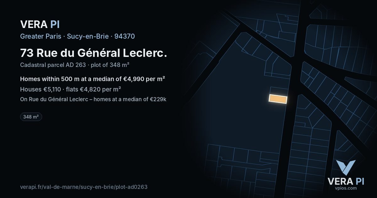 73 Rue du Général Leclerc, Sucy-en-Brie at night – the plot lit, the parcels around coloured by the prices near them