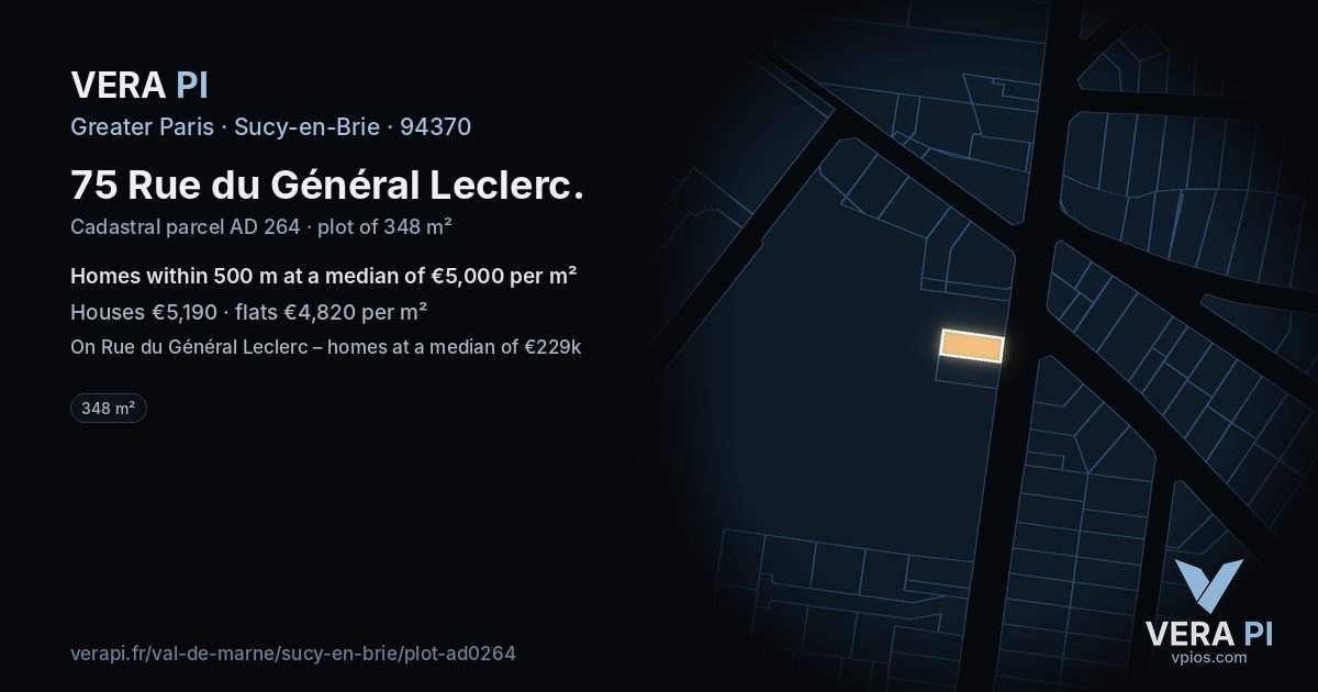 75 Rue du Général Leclerc, Sucy-en-Brie at night – the plot lit, the parcels around coloured by the prices near them