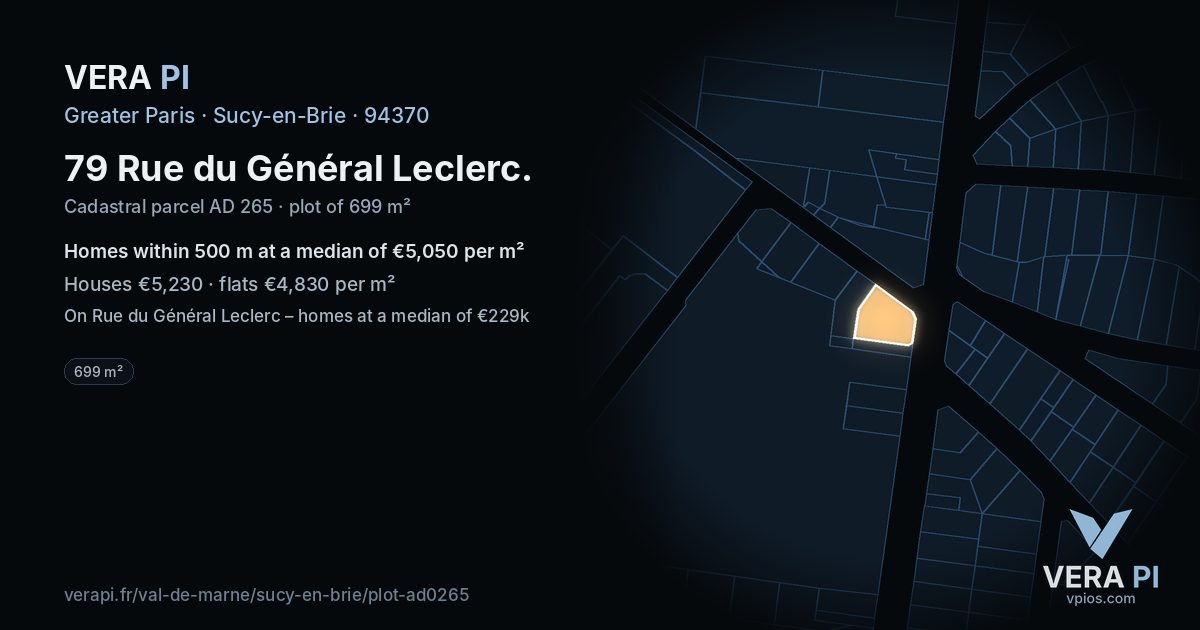 79 Rue du Général Leclerc, Sucy-en-Brie at night – the plot lit, the parcels around coloured by the prices near them