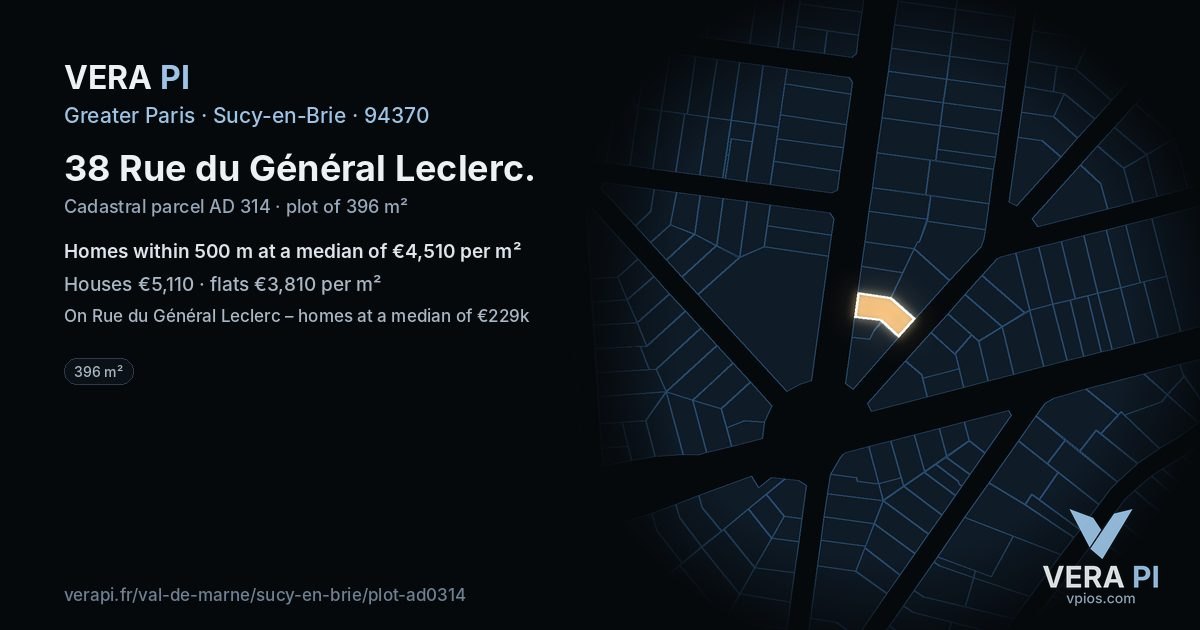 38 Rue du Général Leclerc, Sucy-en-Brie at night – the plot lit, the parcels around coloured by the prices near them