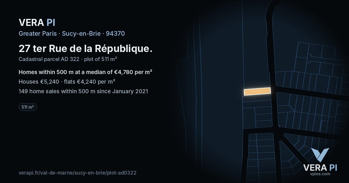 27 ter Rue de la République, Sucy-en-Brie at night – the plot lit, the parcels around coloured by the prices near them
