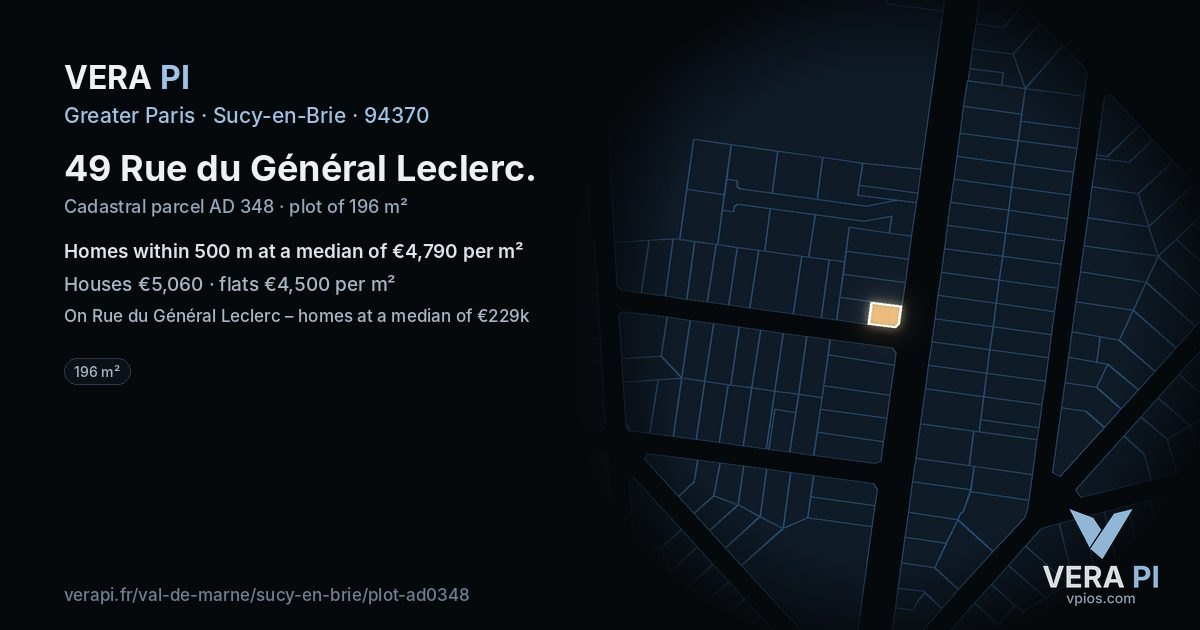 49 Rue du Général Leclerc, Sucy-en-Brie at night – the plot lit, the parcels around coloured by the prices near them