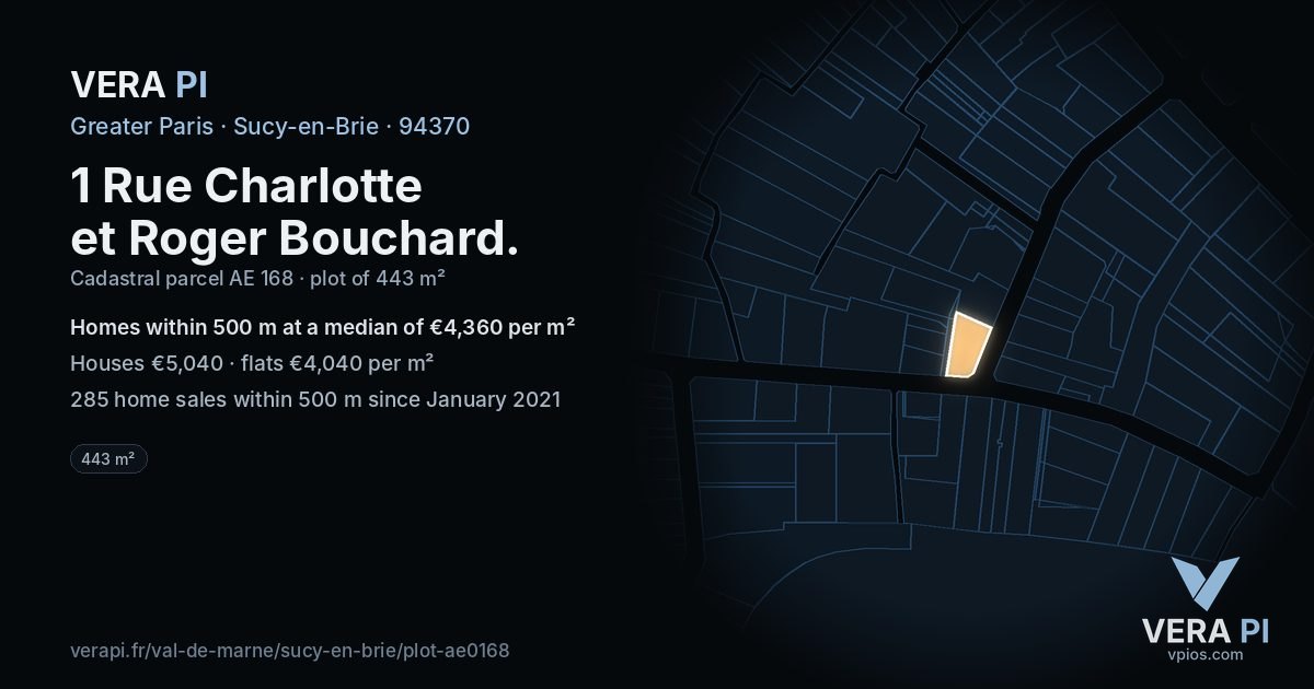 1 Rue Charlotte et Roger Bouchard, Sucy-en-Brie at night – the plot lit, the parcels around coloured by the prices near them