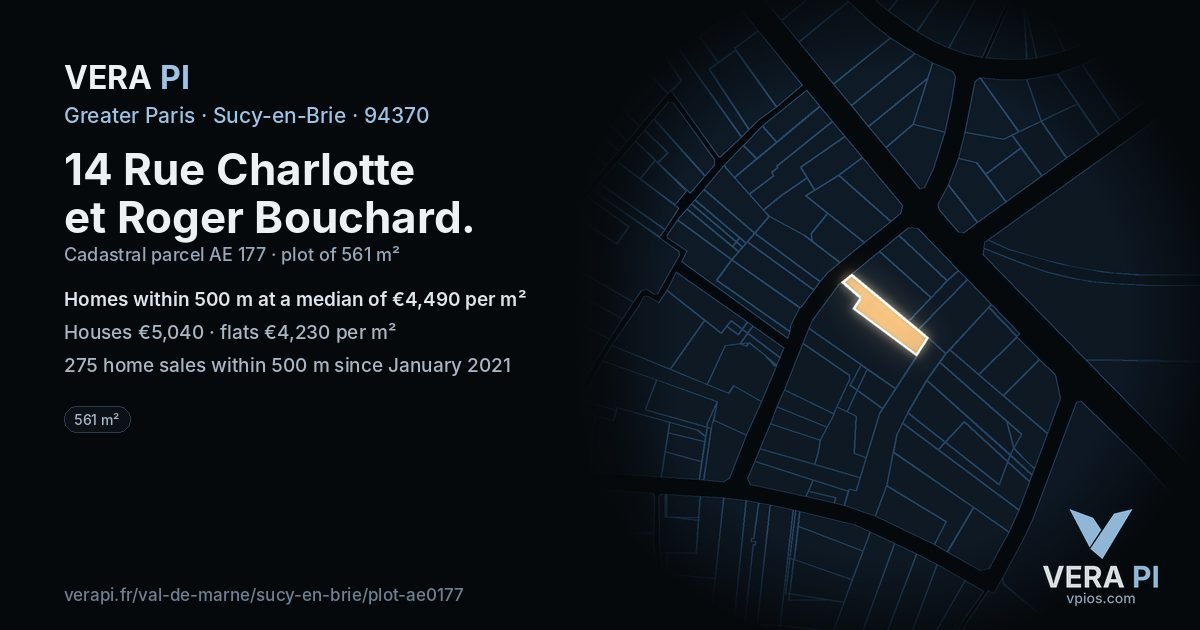 14 Rue Charlotte et Roger Bouchard, Sucy-en-Brie at night – the plot lit, the parcels around coloured by the prices near them