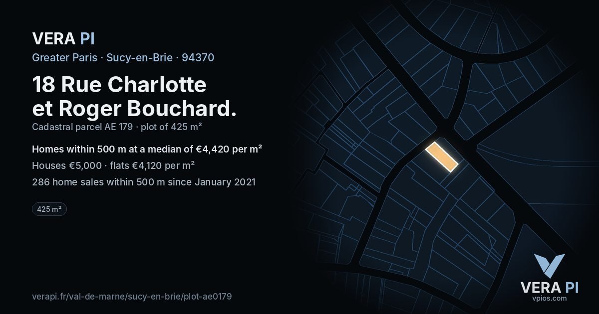 18 Rue Charlotte et Roger Bouchard, Sucy-en-Brie at night – the plot lit, the parcels around coloured by the prices near them