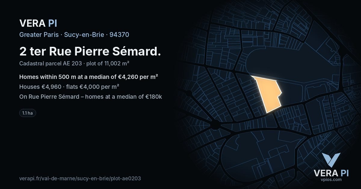 2 ter Rue Pierre Sémard, Sucy-en-Brie at night – the plot lit, the parcels around coloured by the prices near them