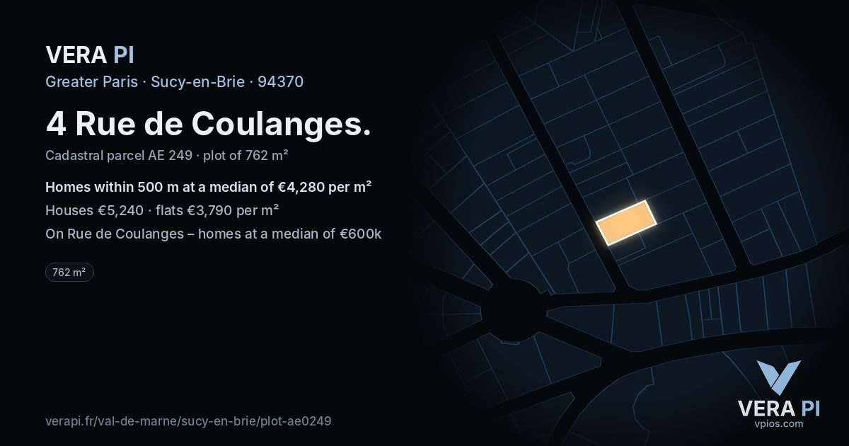 4 Rue de Coulanges, Sucy-en-Brie at night – the plot lit, the parcels around coloured by the prices near them