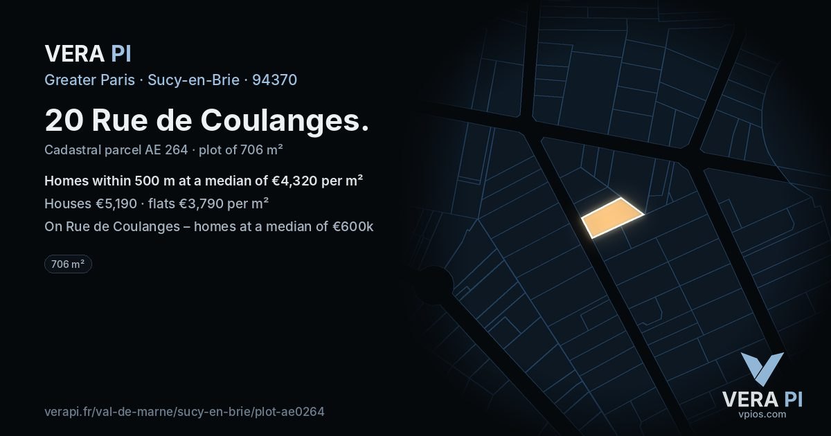 20 Rue de Coulanges, Sucy-en-Brie at night – the plot lit, the parcels around coloured by the prices near them