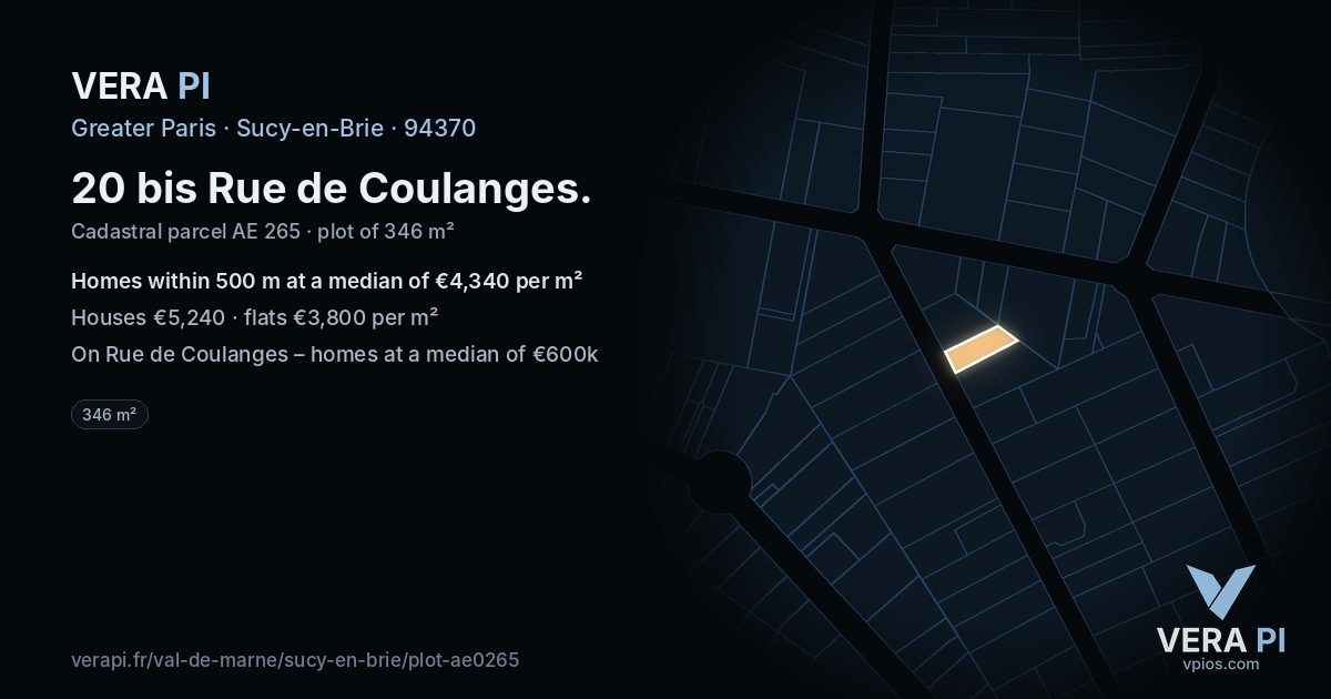 20 bis Rue de Coulanges, Sucy-en-Brie at night – the plot lit, the parcels around coloured by the prices near them