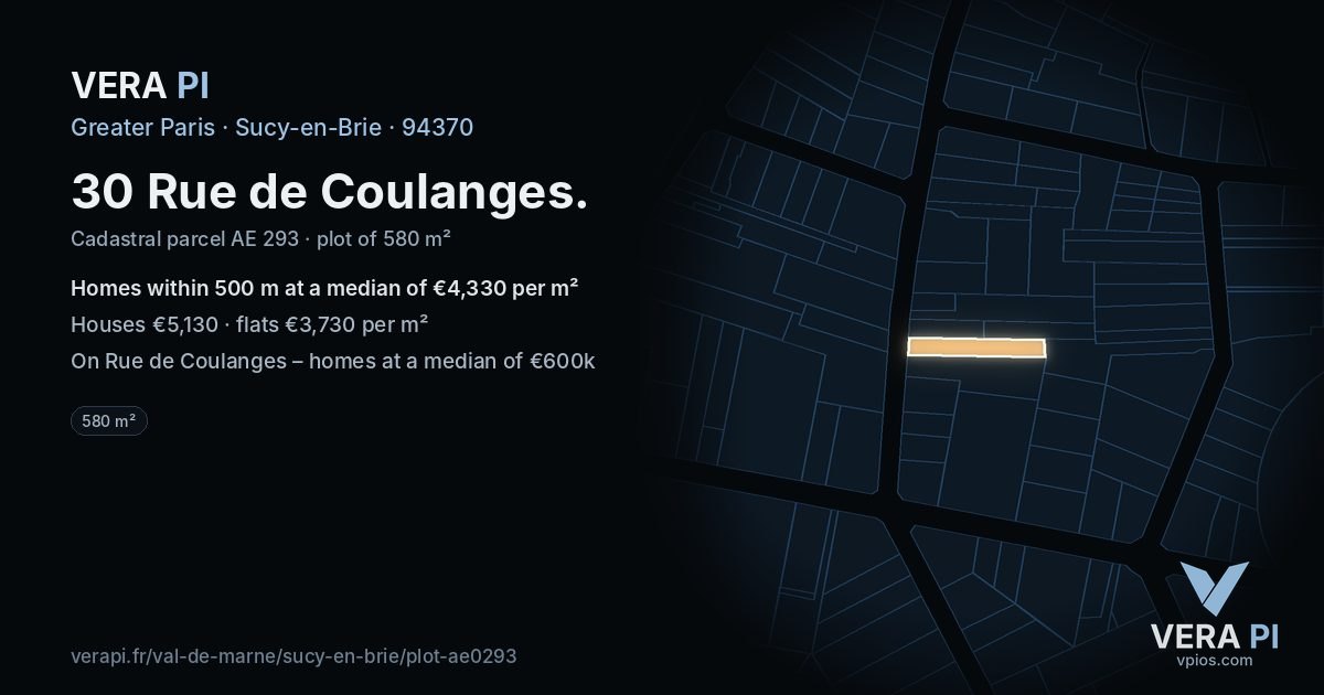 30 Rue de Coulanges, Sucy-en-Brie at night – the plot lit, the parcels around coloured by the prices near them