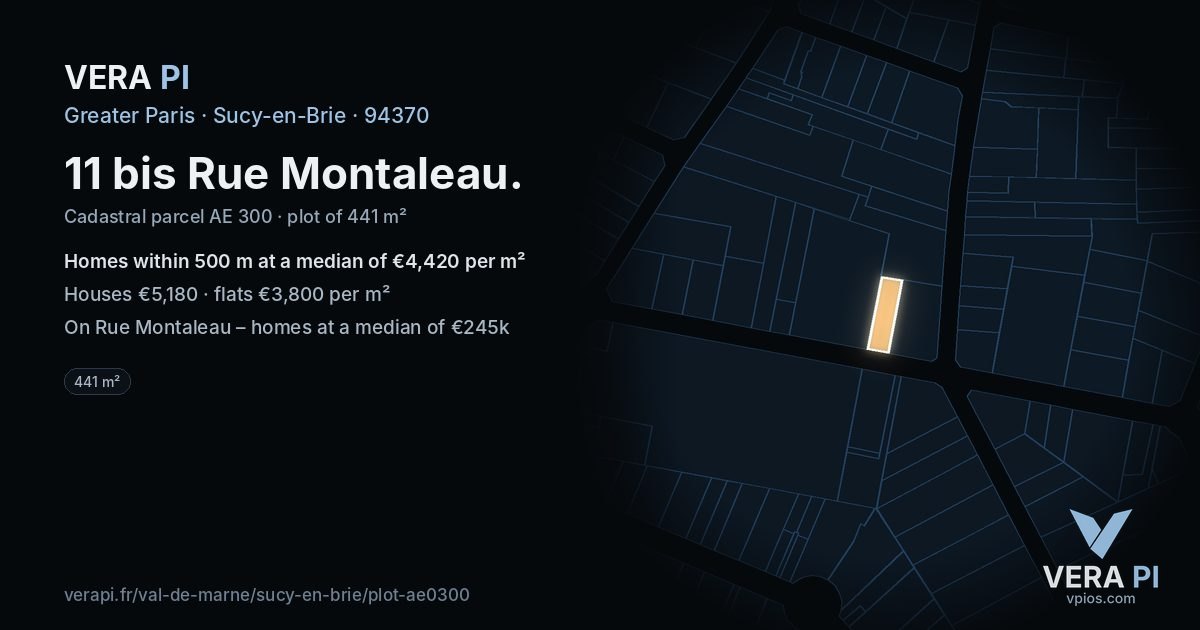 11 bis Rue Montaleau, Sucy-en-Brie at night – the plot lit, the parcels around coloured by the prices near them