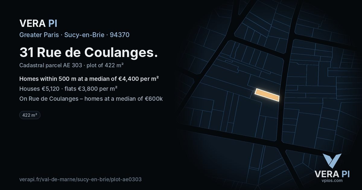 31 Rue de Coulanges, Sucy-en-Brie at night – the plot lit, the parcels around coloured by the prices near them