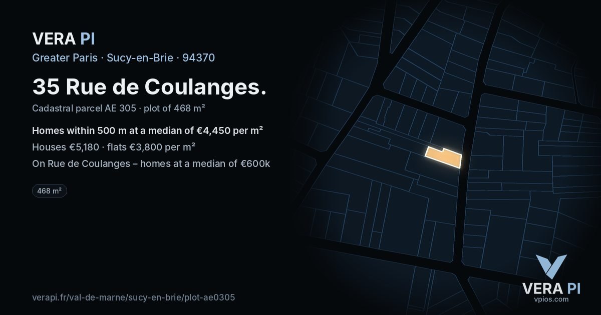 35 Rue de Coulanges, Sucy-en-Brie at night – the plot lit, the parcels around coloured by the prices near them