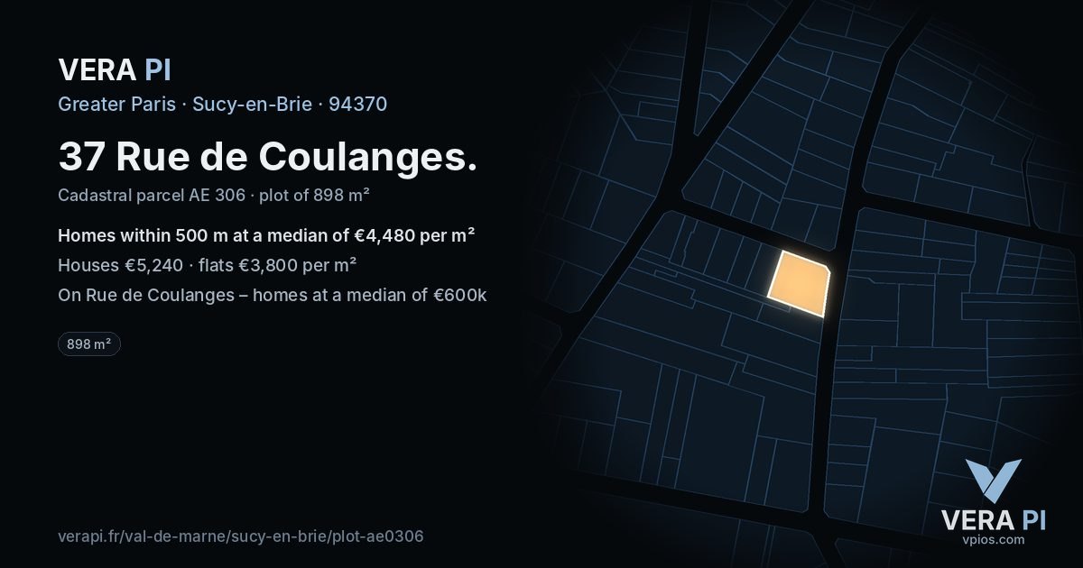 37 Rue de Coulanges, Sucy-en-Brie at night – the plot lit, the parcels around coloured by the prices near them
