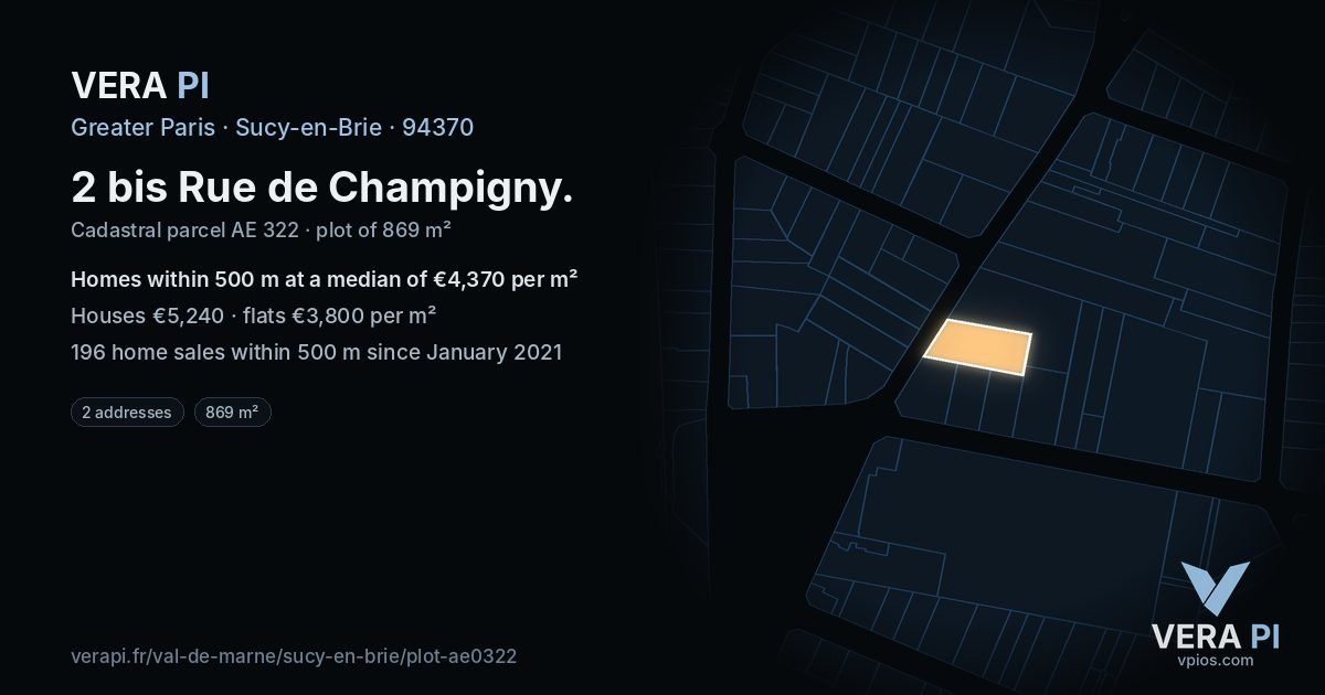 2 bis Rue de Champigny, Sucy-en-Brie at night – the plot lit, the parcels around coloured by the prices near them