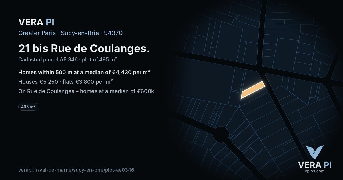 21 bis Rue de Coulanges, Sucy-en-Brie at night – the plot lit, the parcels around coloured by the prices near them
