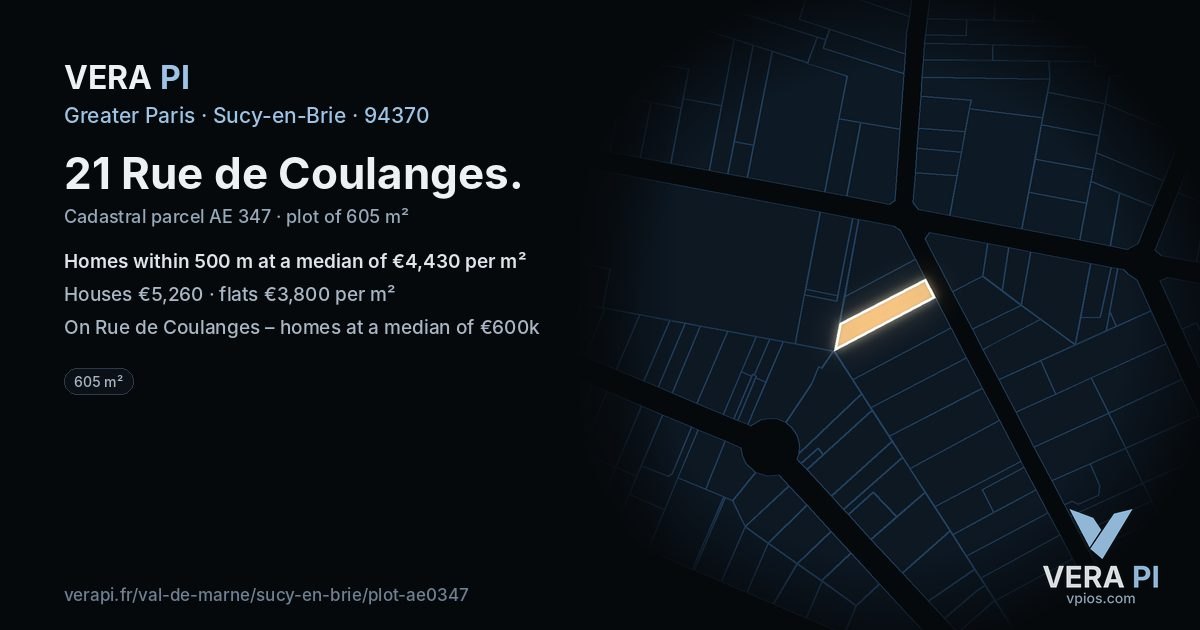 21 Rue de Coulanges, Sucy-en-Brie at night – the plot lit, the parcels around coloured by the prices near them