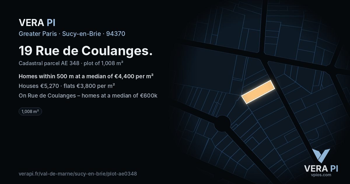 19 Rue de Coulanges, Sucy-en-Brie at night – the plot lit, the parcels around coloured by the prices near them