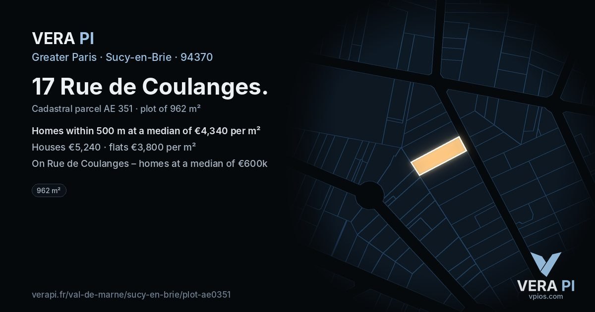 17 Rue de Coulanges, Sucy-en-Brie at night – the plot lit, the parcels around coloured by the prices near them