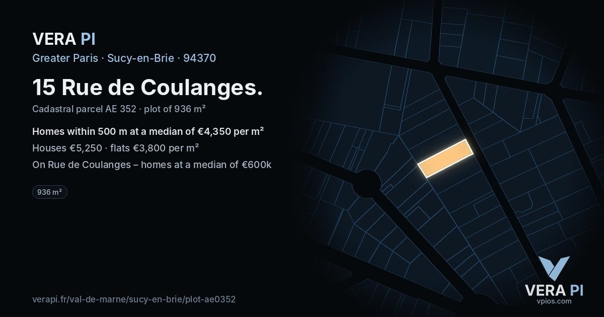 15 Rue de Coulanges, Sucy-en-Brie at night – the plot lit, the parcels around coloured by the prices near them