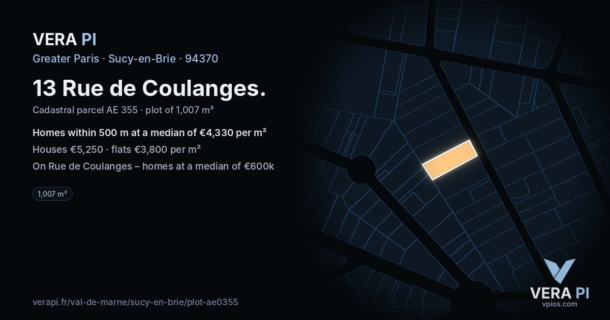 13 Rue de Coulanges, Sucy-en-Brie at night – the plot lit, the parcels around coloured by the prices near them
