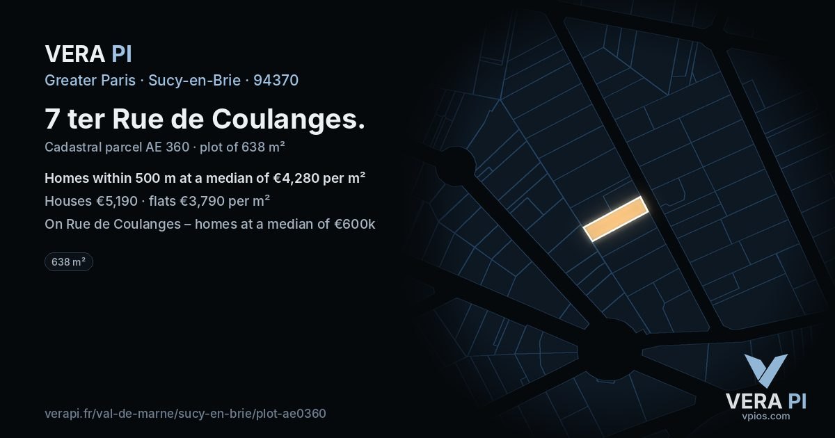 7 ter Rue de Coulanges, Sucy-en-Brie at night – the plot lit, the parcels around coloured by the prices near them