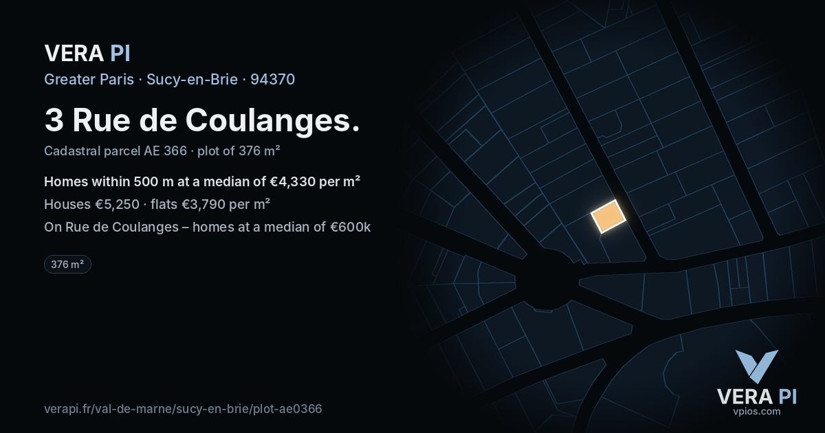 3 Rue de Coulanges, Sucy-en-Brie at night – the plot lit, the parcels around coloured by the prices near them