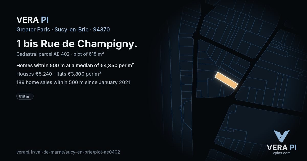 1 bis Rue de Champigny, Sucy-en-Brie at night – the plot lit, the parcels around coloured by the prices near them