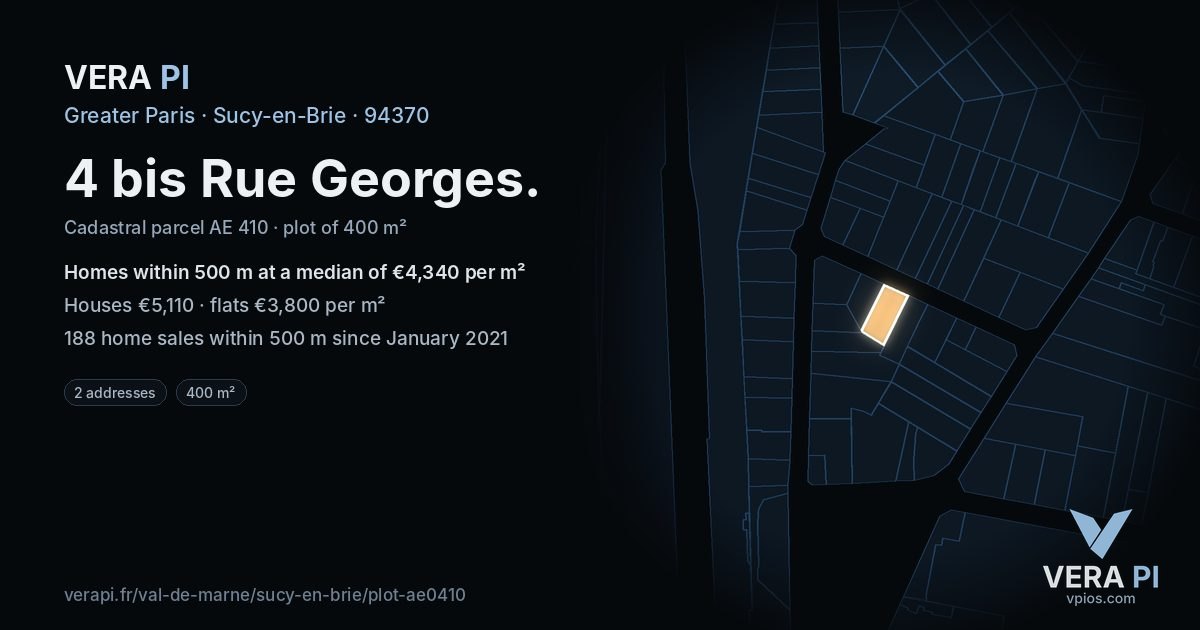 4 bis Rue Georges, Sucy-en-Brie at night – the plot lit, the parcels around coloured by the prices near them
