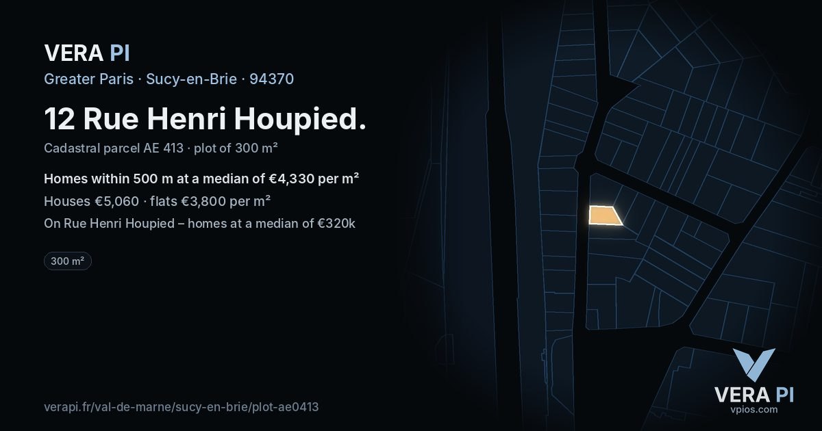 12 Rue Henri Houpied, Sucy-en-Brie at night – the plot lit, the parcels around coloured by the prices near them