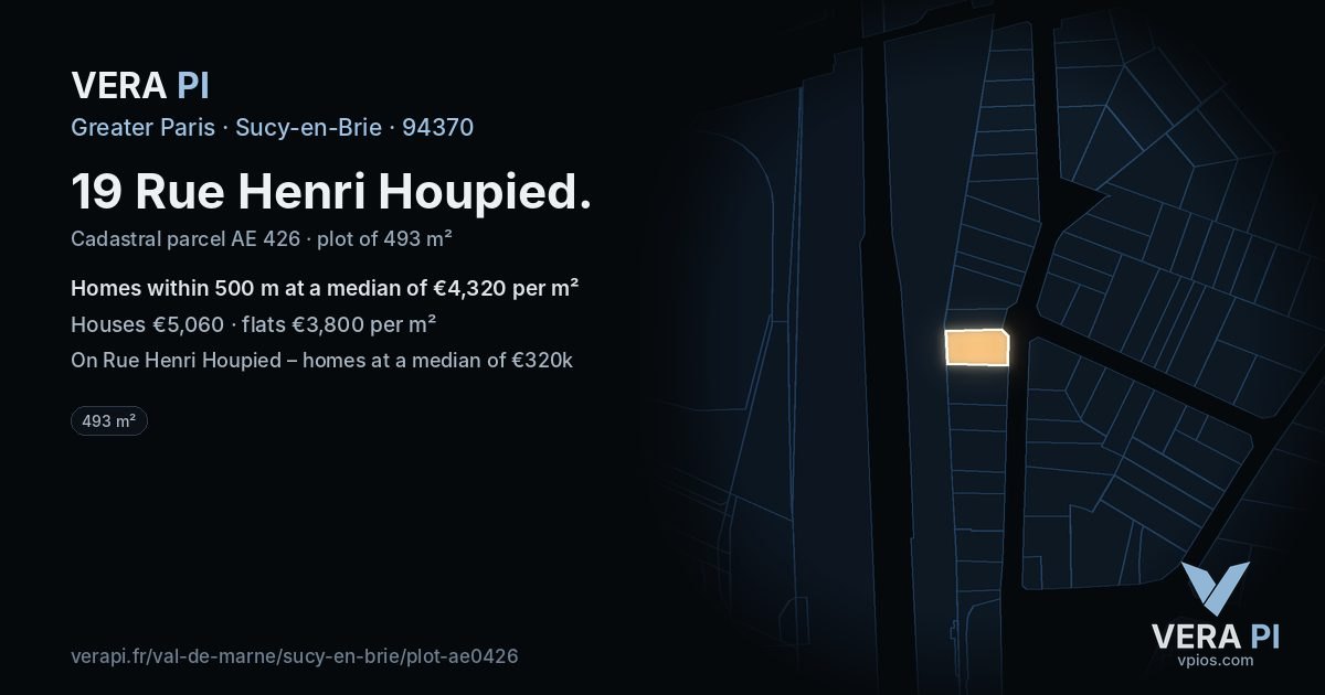 19 Rue Henri Houpied, Sucy-en-Brie at night – the plot lit, the parcels around coloured by the prices near them