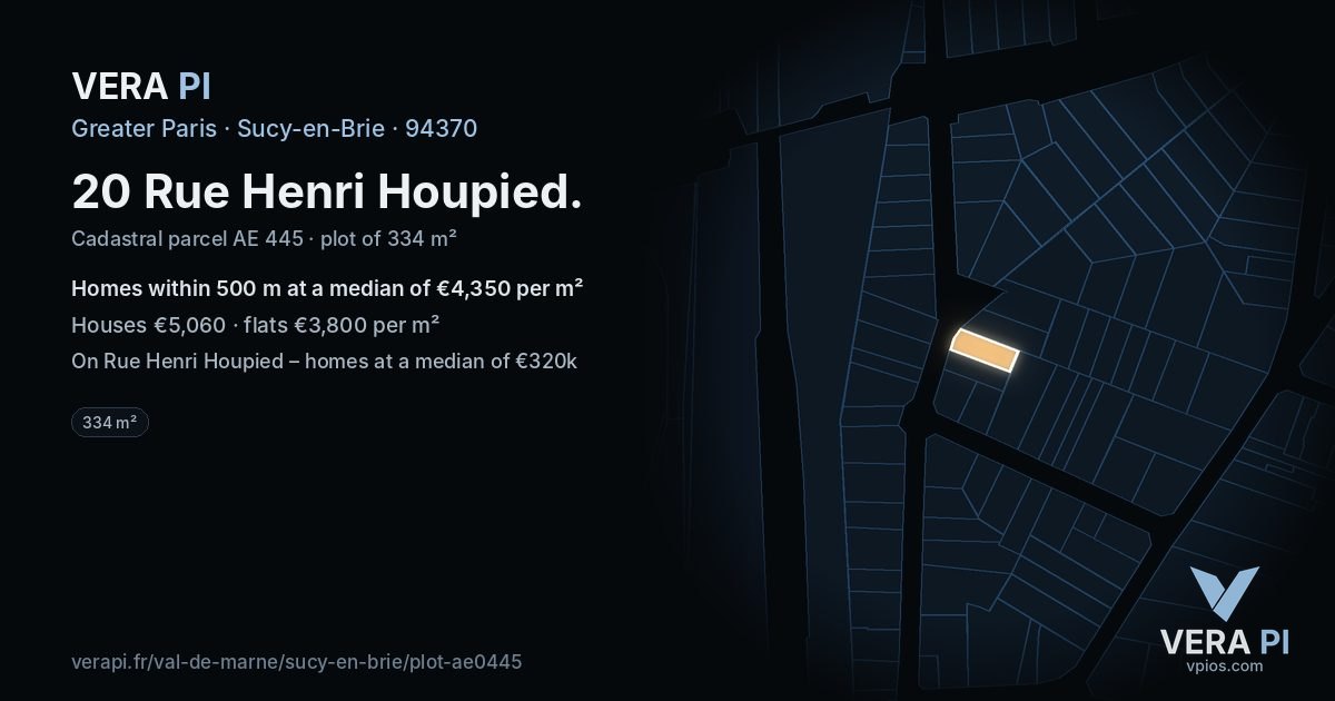 20 Rue Henri Houpied, Sucy-en-Brie at night – the plot lit, the parcels around coloured by the prices near them